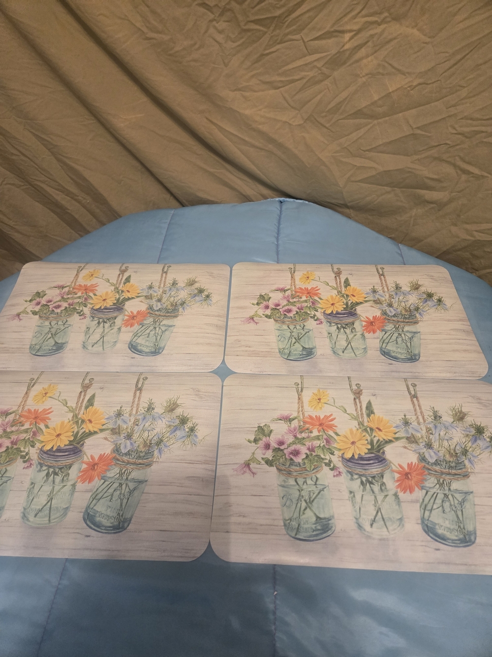 Vintage Farmhouse Mason Jar Vinyl Placemats Cottage Core Set Of 4